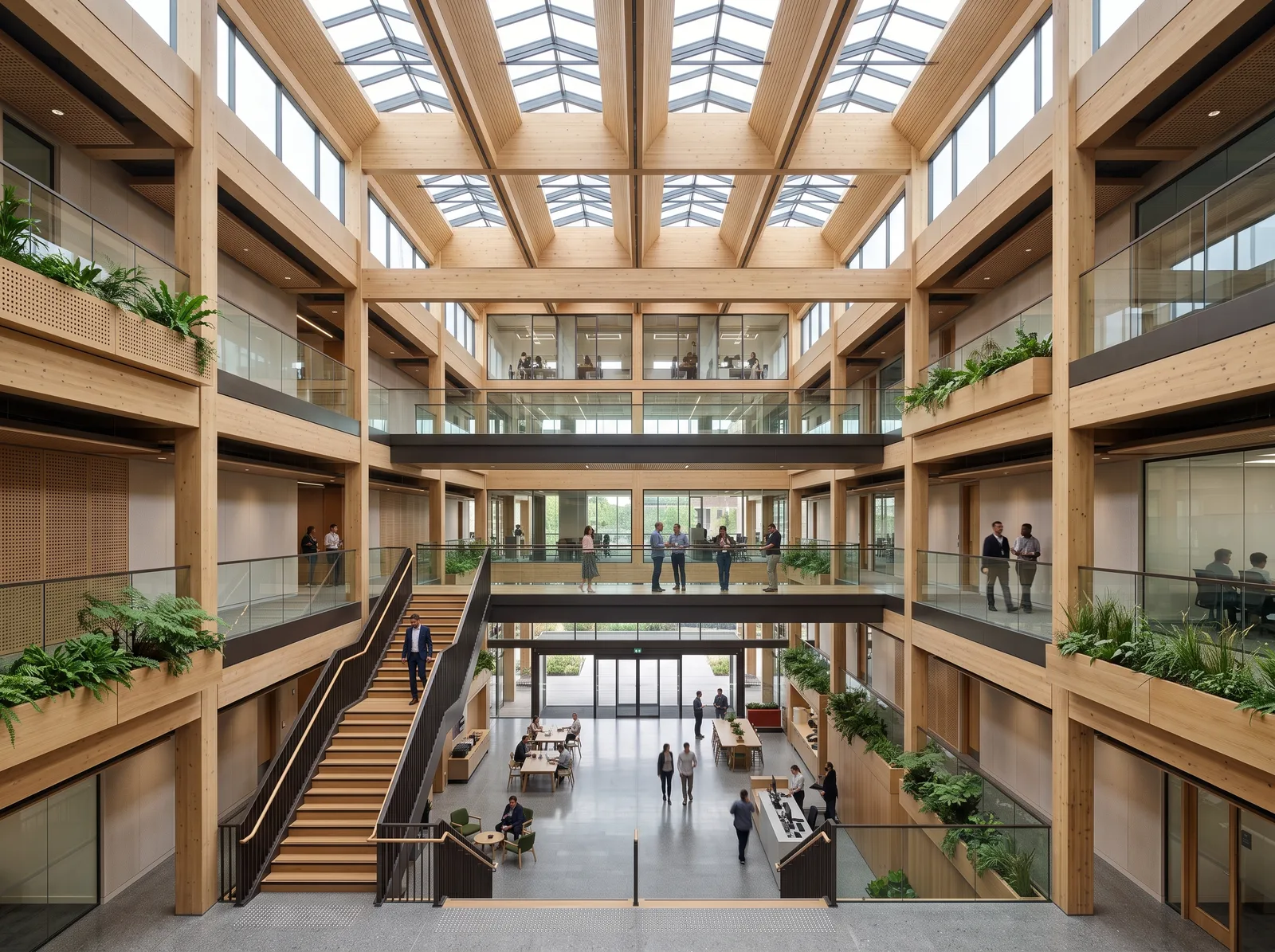 Diffuse daylight inside a multi-level workplace atrium at a research headquarters