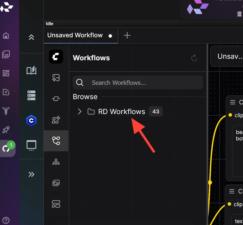ComfyUI-Workflow-Browser mit kuratierten RunDiffusion-Workflows.