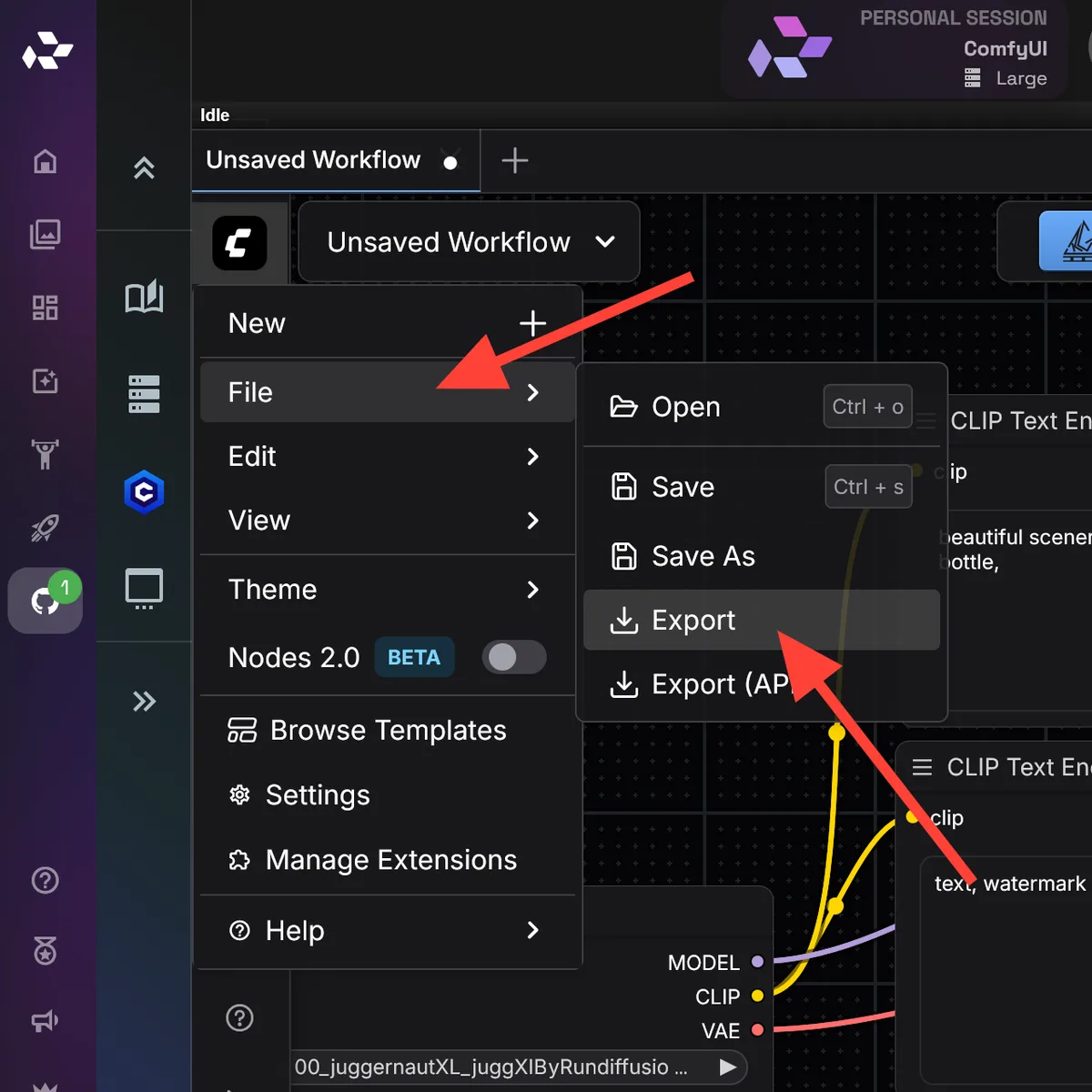 ComfyUI-Exportdialog zum Speichern einer Workflow-JSON-Datei.