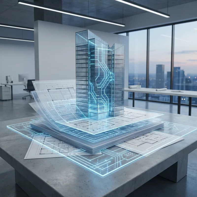 AI architecture concept illustration for explaining AI-assisted design, rendering, and visualization.