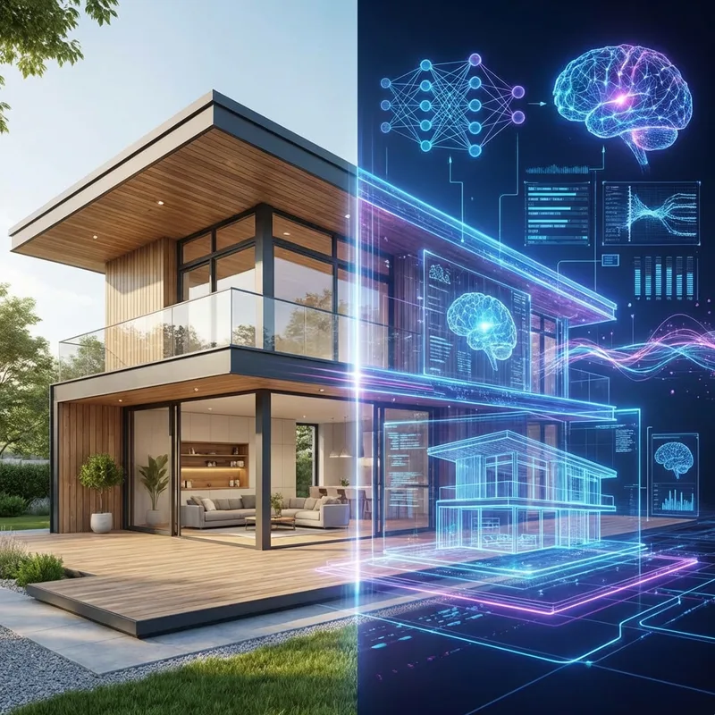 AI architecture rendering and visualization concept illustration.