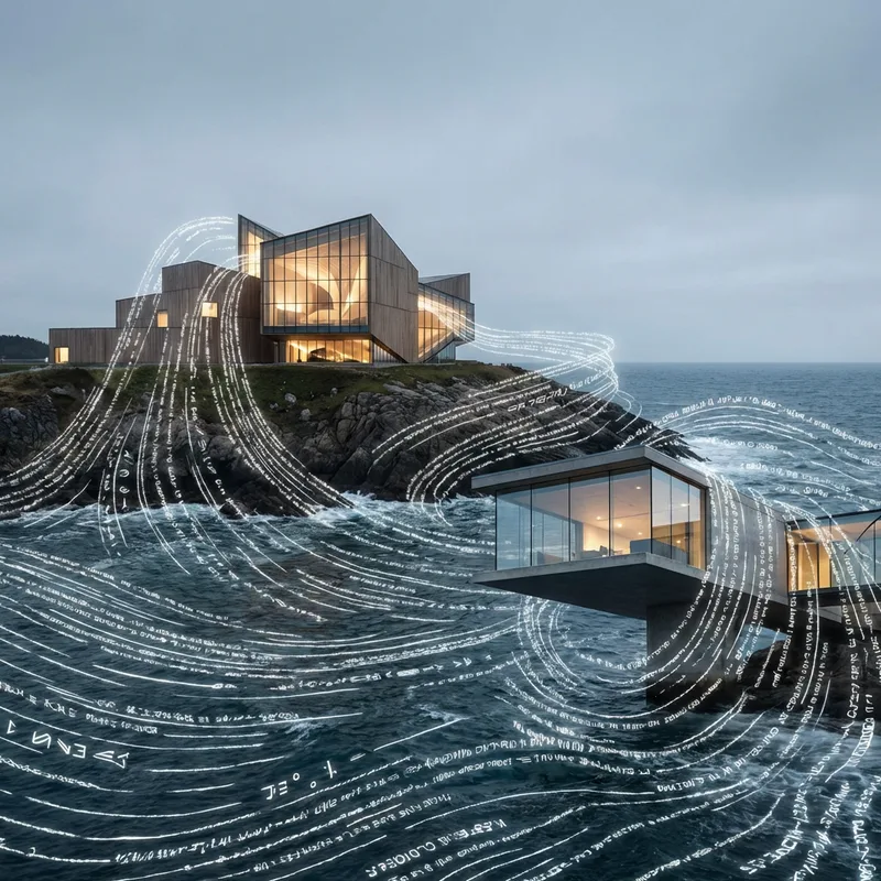Text-to-architecture AI concept illustration for prompt-based building generation.