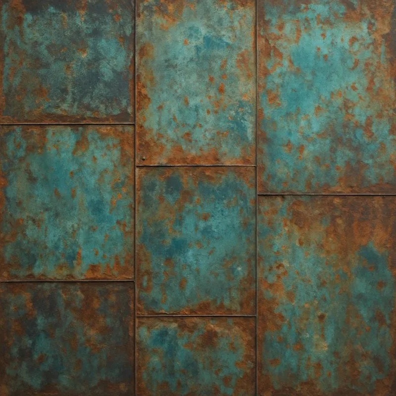 Generated recycled metal panel with patina texture example.
