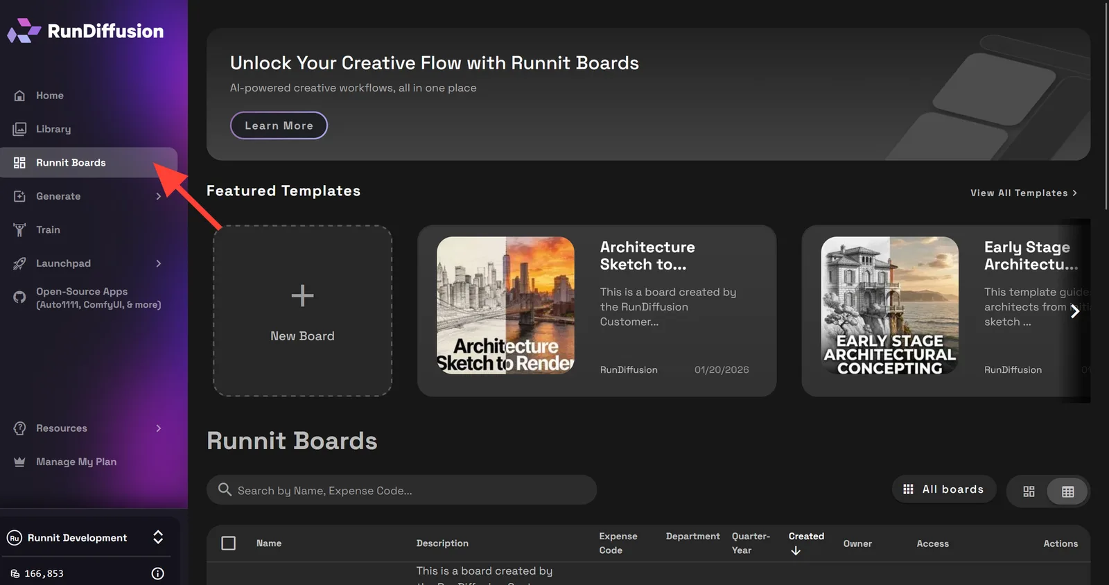 Runnit Boards sidebar step for the Architecture Sketch to Render V2 Template.