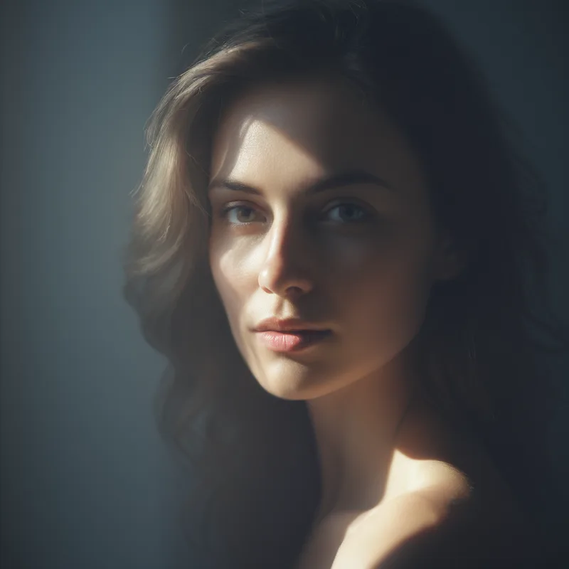 A portrait of a woman with light on her face