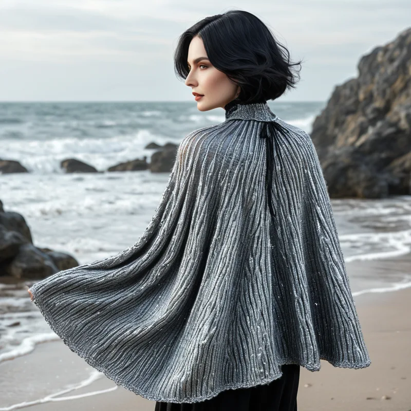 A woman on the beach with textured clothes