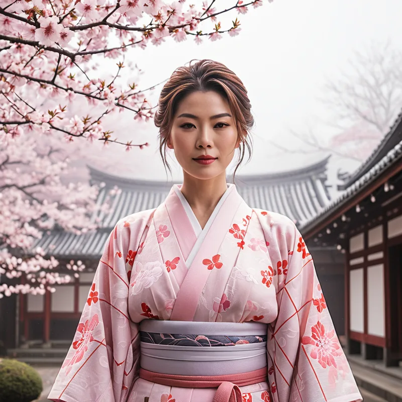 A Japanese woman wearing a kimono