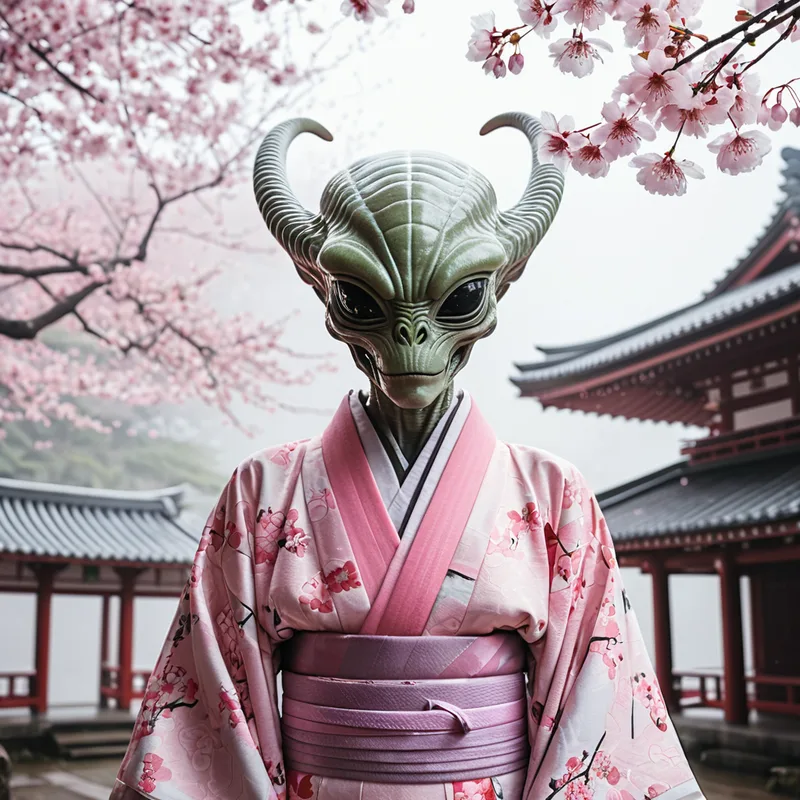 An alien wearing a kimono