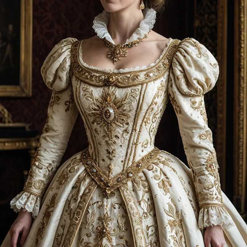 A woman wearing an intricate dress