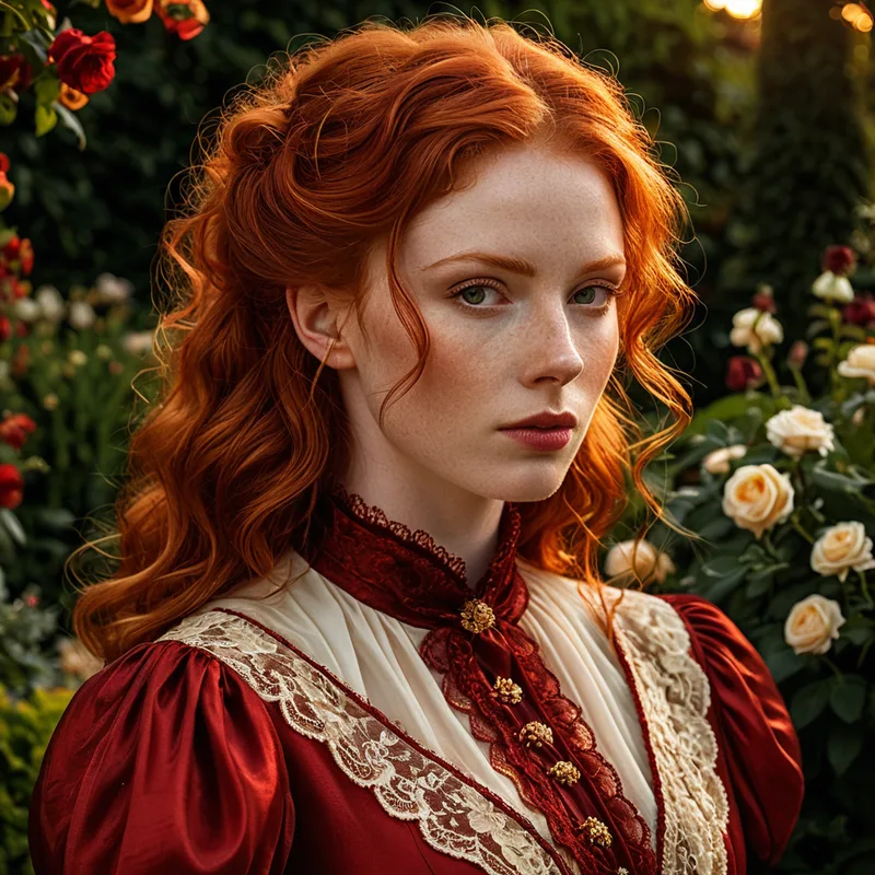 A woman looking at the camera with roses behind her