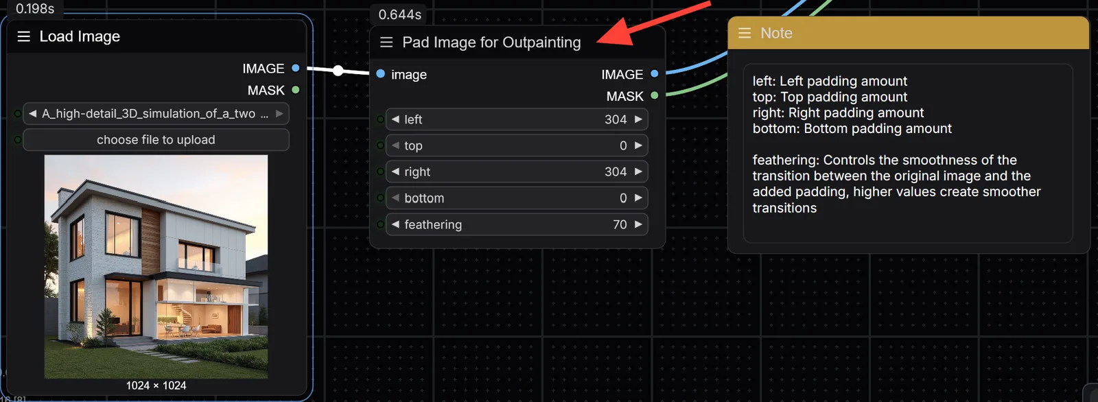 Einstellungen des Pad Image for Outpainting Nodes in ComfyUI