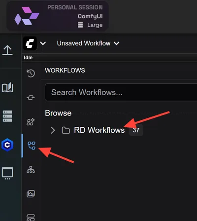 Das Workflow-Symbol in ComfyUI öffnen