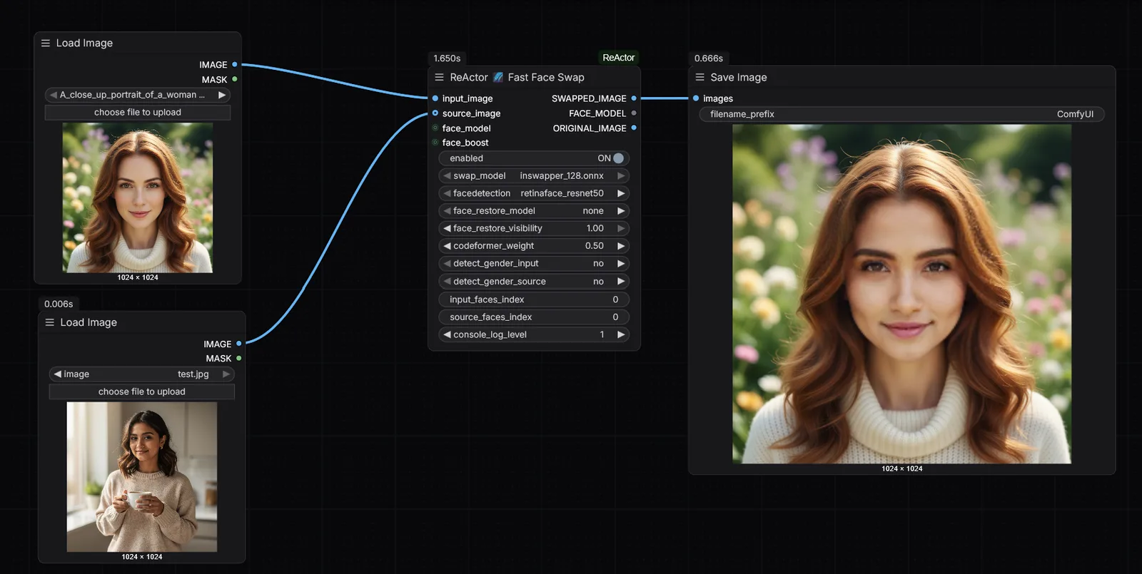 ComfyUI ReActor Workflow mit Load Image und Save Image Nodes