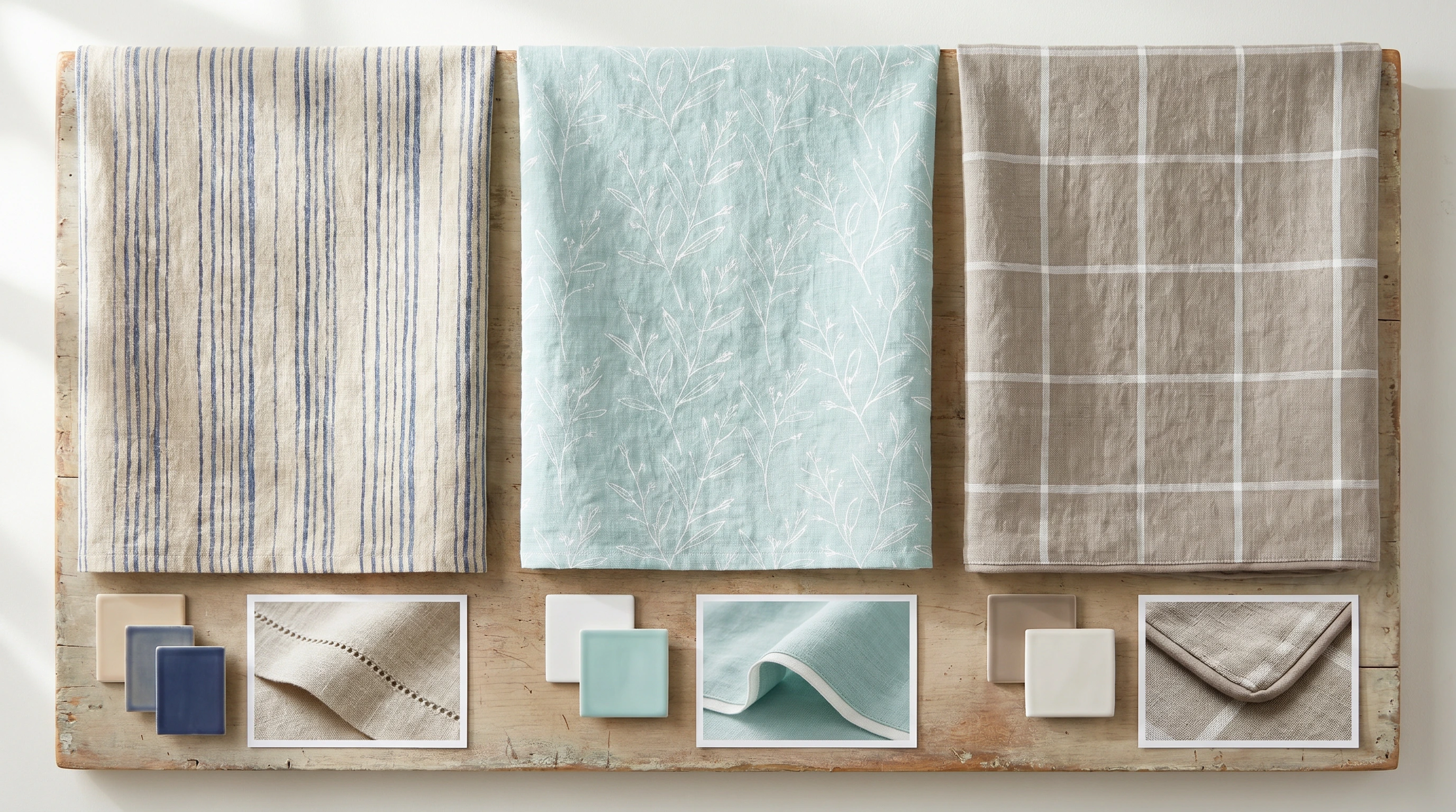 AI bedding pattern board with three narrowed bedding directions, palette chips, and trim details