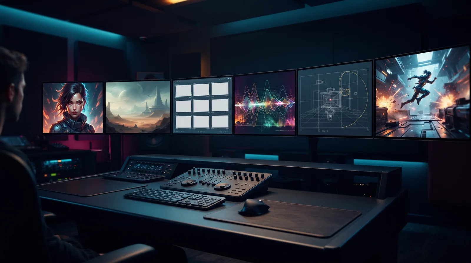 MiniMax H3 Prompt Guide on a video-editing monitor with six cinematic scene examples.