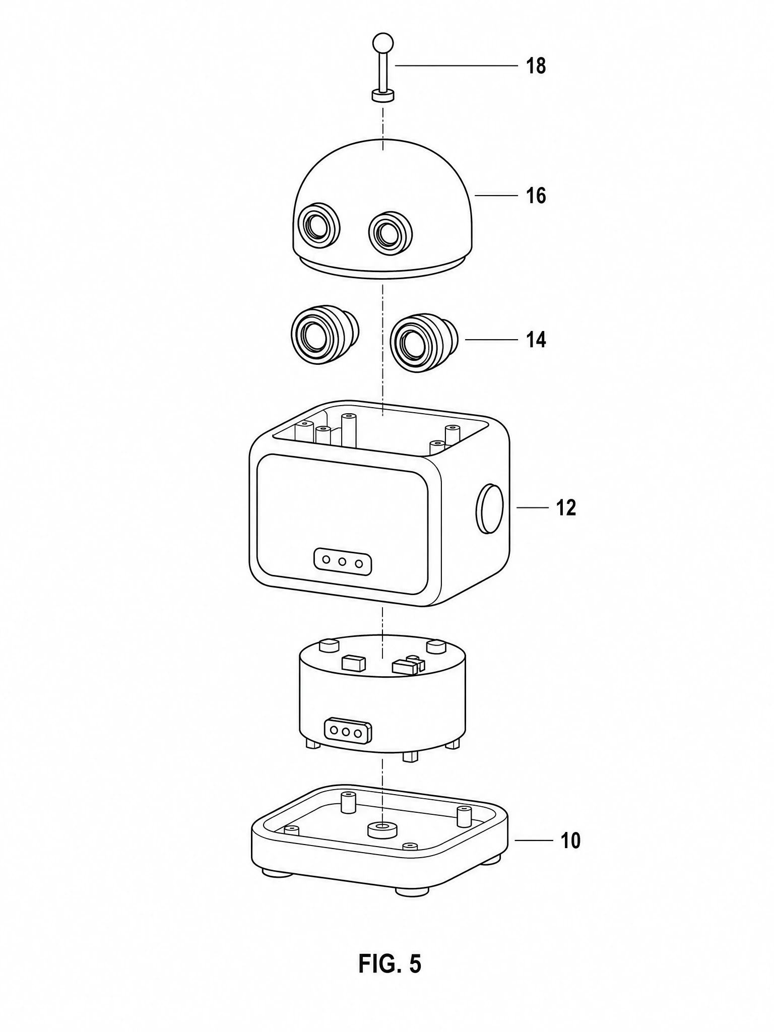Patent-style exploded assembly view labeled FIG. 5
