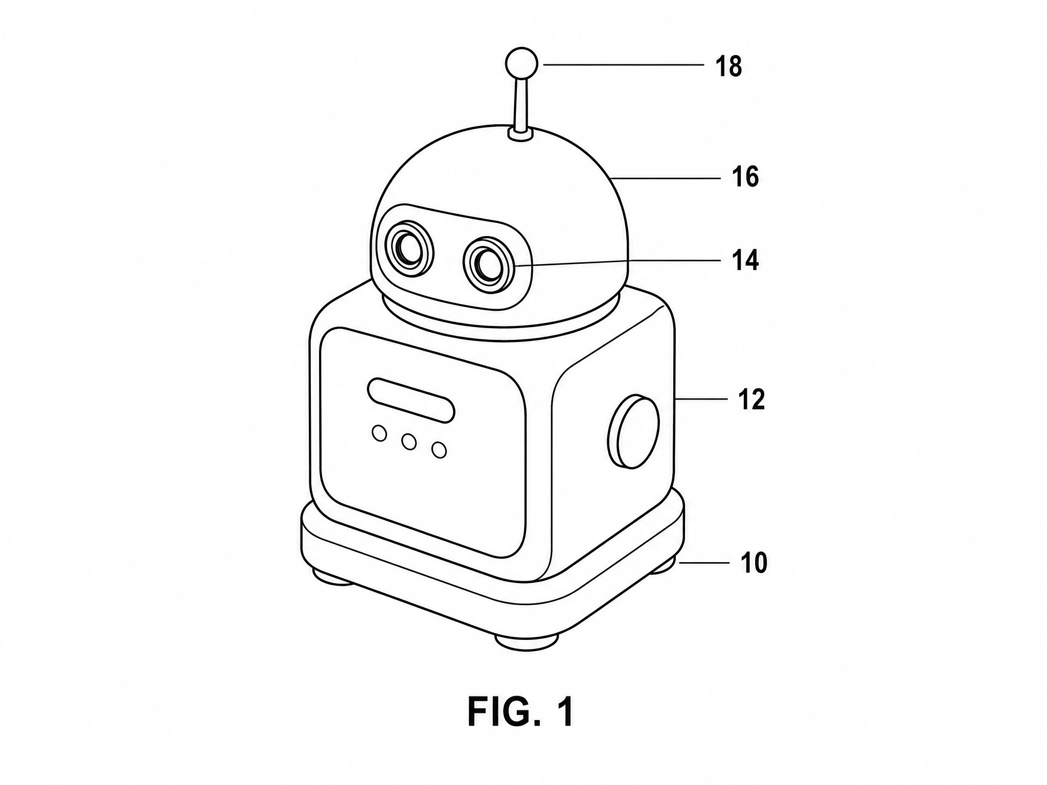 Patent-style first-pass perspective figure draft labeled FIG. 1