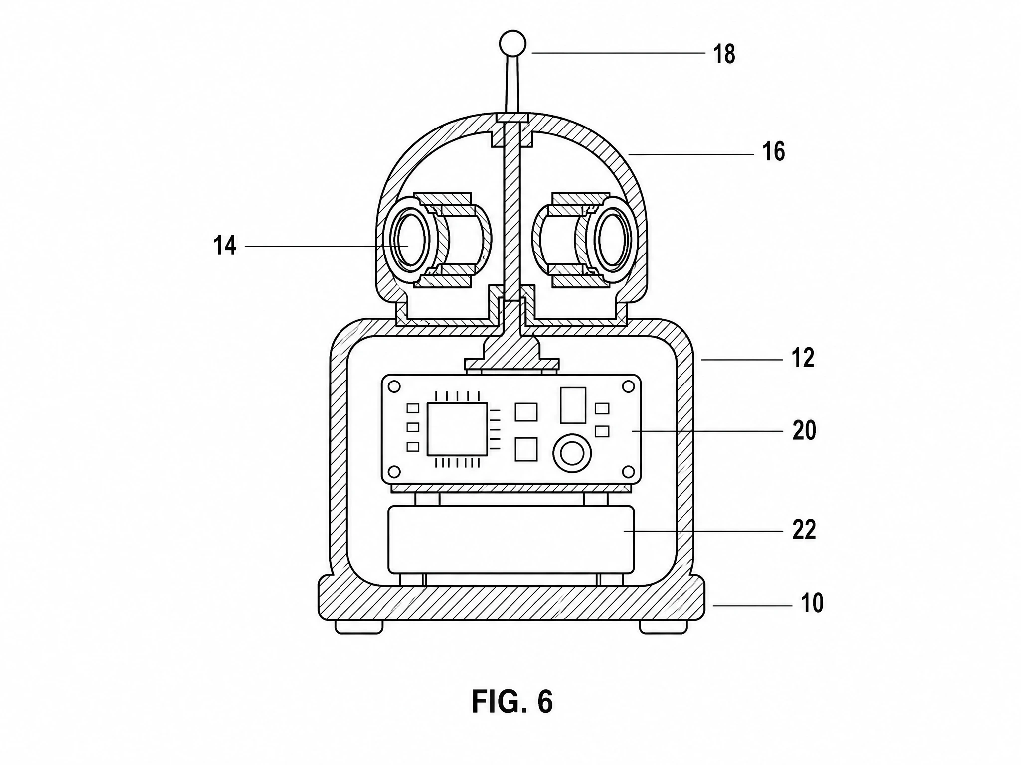 Patent-style sectional cutaway figure draft labeled FIG. 6